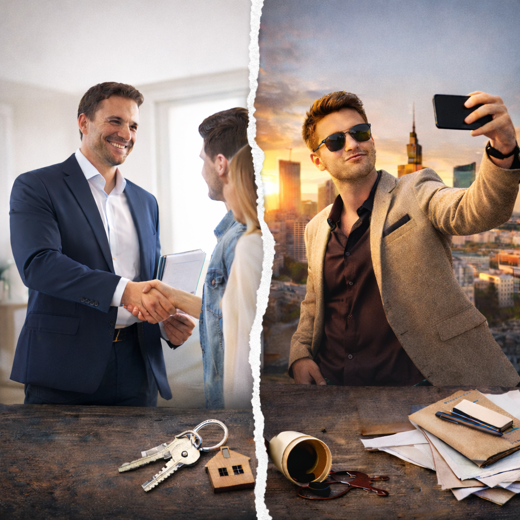 Сравнение профессионального и непрофессионального риэлтора в Польше: опытный агент ведёт сделку и новичок, создающий образ в соцсетях
